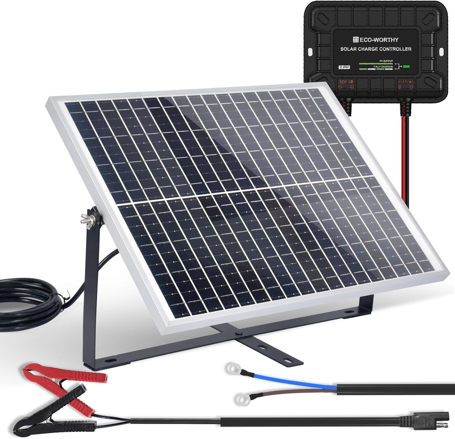 ECO-WORTHY 25W Solar Battery Charger Kit (12V Trickle Charger + Waterproof Controller)